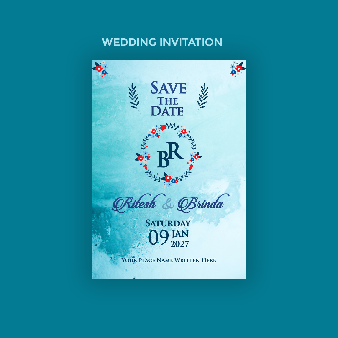 Blue Watercolor Save the Date Wedding Invitation Card – Elegant Modern Wedding Design