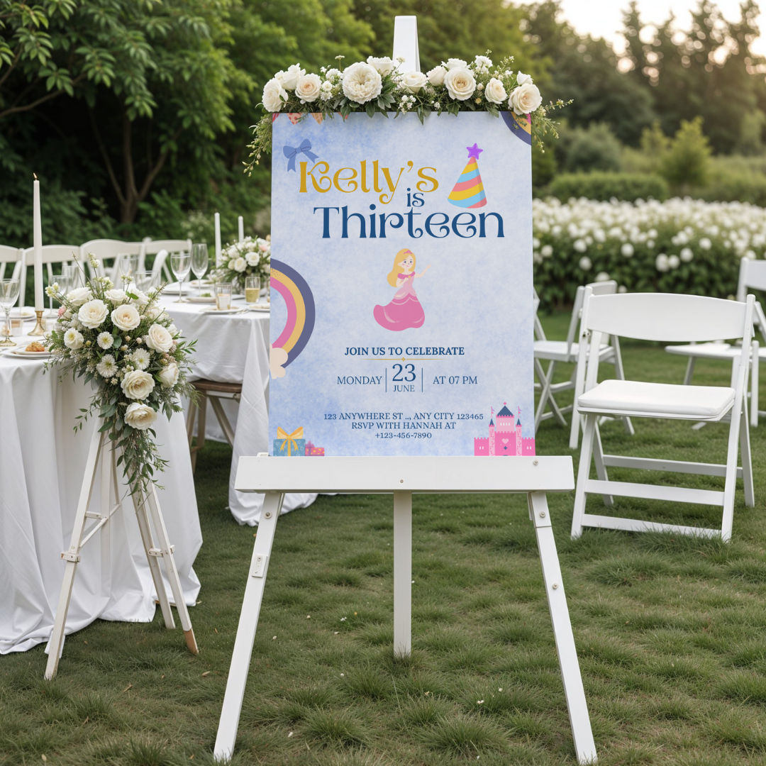 Kelly’s 13th Birthday Party Invitation – Princess Theme Design